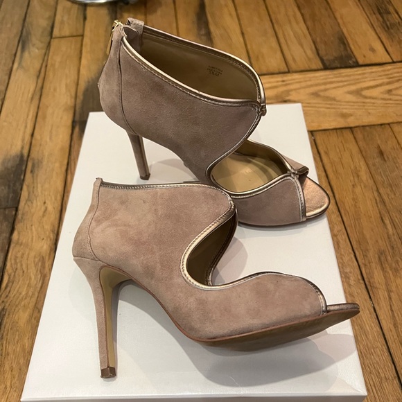ANN TAYLOR Moira Peep Toe Suede Leather Heels - Picture 3 of 10